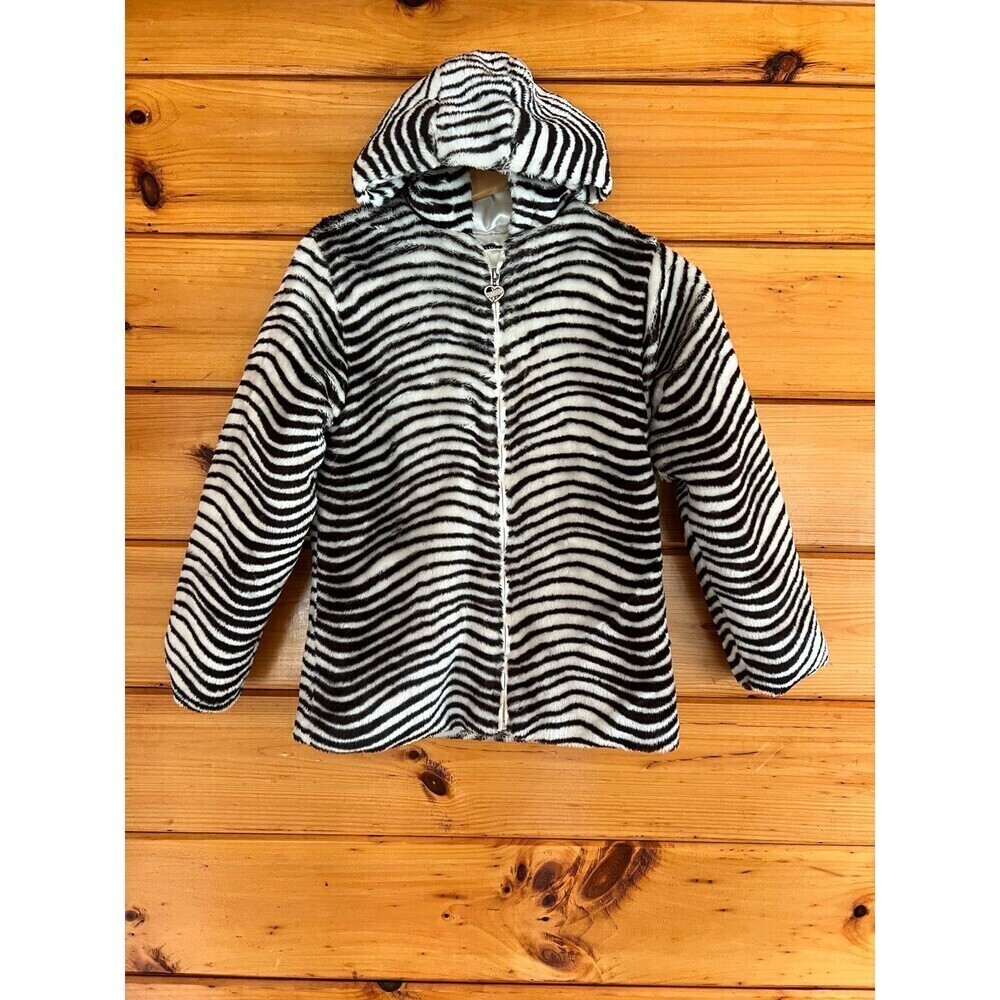 XOXO Girls Fuzzy Animal Print Black White Zebra Jacket M